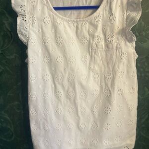 Mini Boden White Eyelet Short Sleeve Tee